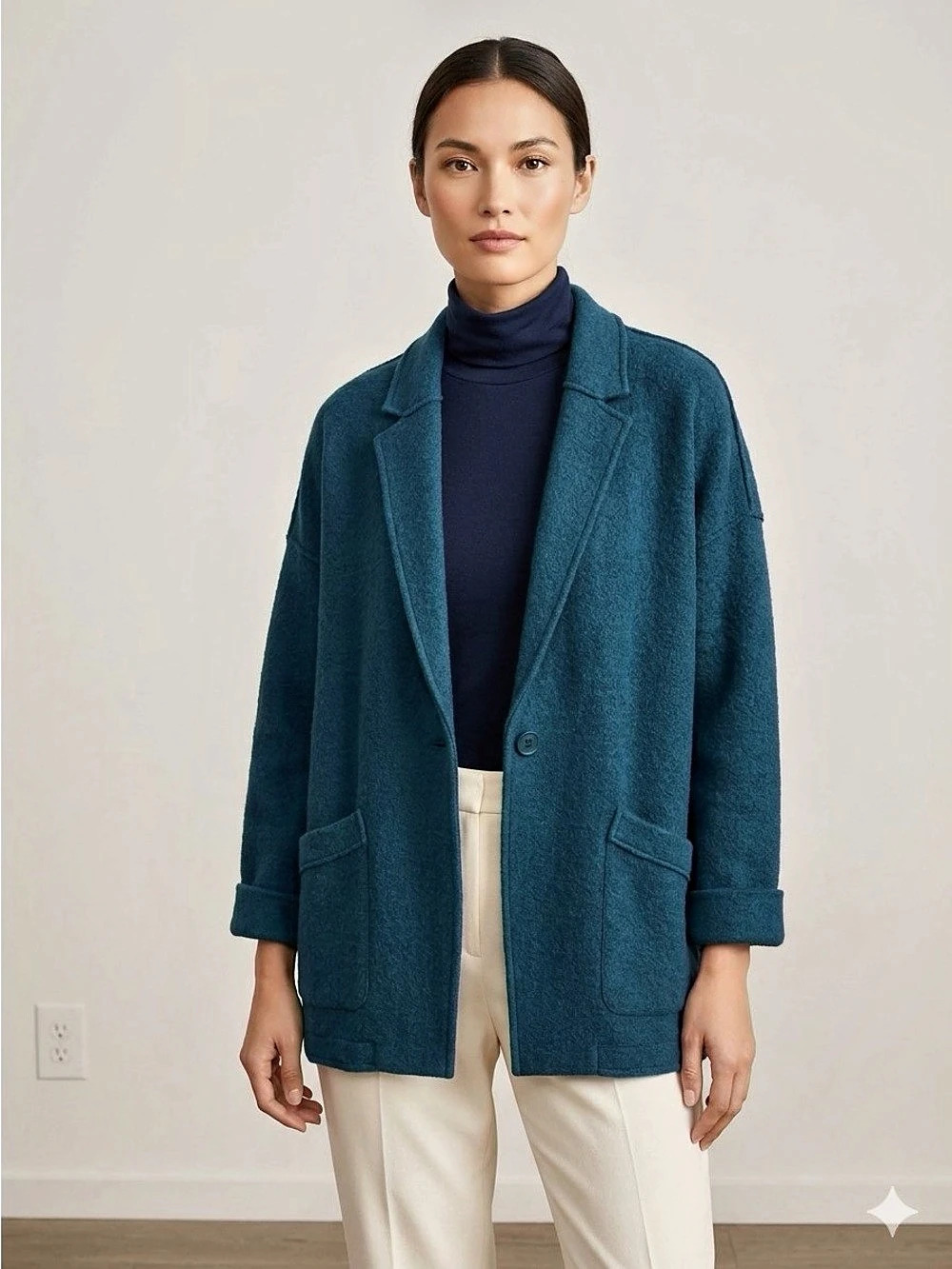 Eileen Fisher 100% Boiled Wool Notch Collar Blazer Jacket XL